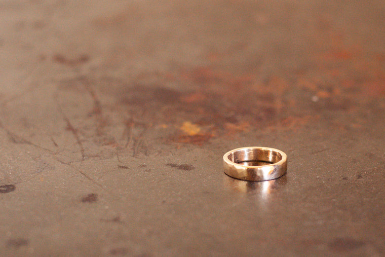 9k New Zealand Gold Hammered Ring - 5mm Wide