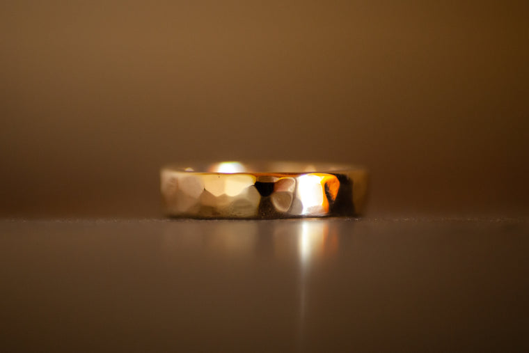 9k Yellow Gold Hammered Ring - 6mm